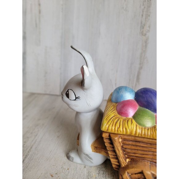 BB rabbit Easter egg ceramic vintage pulling cart container unique spring - Picture 6 of 13